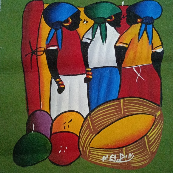 Haitian Folk Art Painting on Cloth - Picture 2 of 4